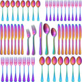 Runfly 40-Piece Rainbow Flatware Set, Stainless Steel Cutlery Set for 8 | Mirror Polished Durable Utensil Set Includes Knife Fork Spoon for Home Kitchen Restaurant Tableware