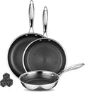 SAKAMOSH 8" 9.5" 11" Hybrid Nonstick Frying Pan Set, Stainless Steel | PFAS/PFOA/PTFE-Free Ceramic Pan, Dishwasher & Oven Safe, Skillet WithStay-Cool Handle, Compatible with All Cooktops