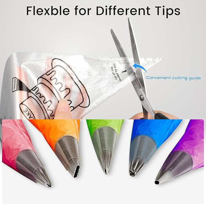 TOPULORS Disposable Piping Bags, 12"H 14" Full Size, 100PCS Pastry Bags | With Twist Ties, Extra Thick Tear Resistant Non-Slip Tipless Icing Bag, Easy Squeeze for Cake Cookie Frosting Decoration