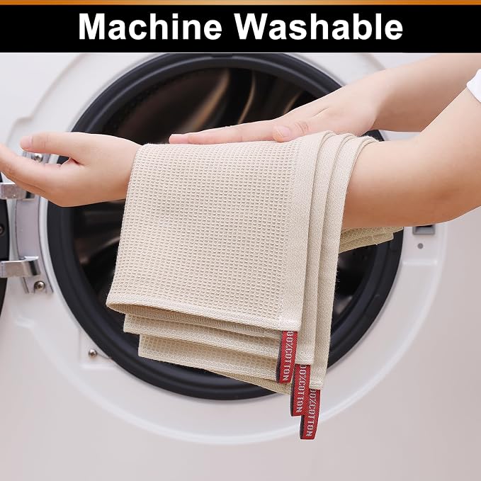 Homaxy 100% Cotton Waffle Weave Dish Cloths, 12 Pack, Beige | Soft and Absorbent Dish Towels, 12 x 12 Inches Quick Dry Dish Rags