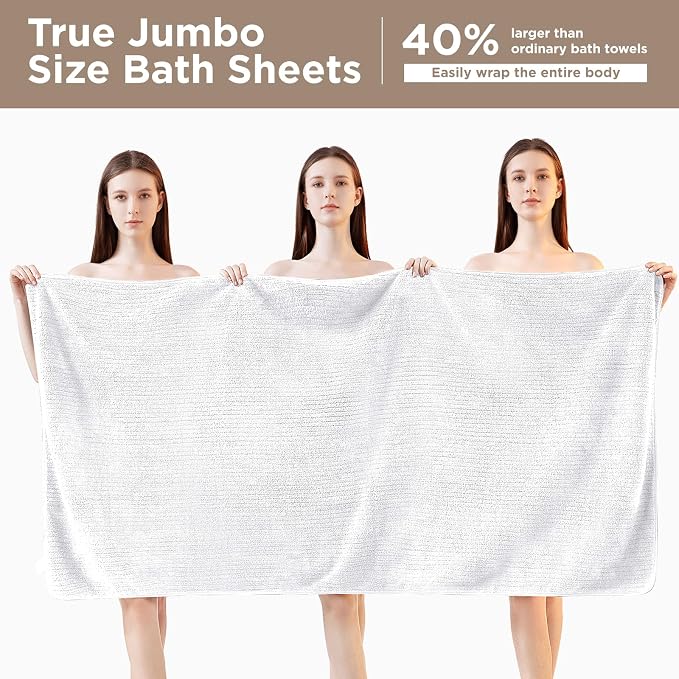 8 Piece Bath Towels Set, 2 Oversized 35 * 70 in Bath, 2 Hand, 4 Wash | Luxury Soft Microfiber, Super Absorbent Thick, Quick Dry, Shower Towels for Bathroom, Spa & Hotel, White