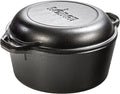 Lodge Cast Iron Double Dutch Oven 5 Quart - Pre-Seasoned 2-in-1 Cast Iron Cookware - Pot & Skillet Combo - Even Heat Retention - Oven-Safe, Versatile Pot