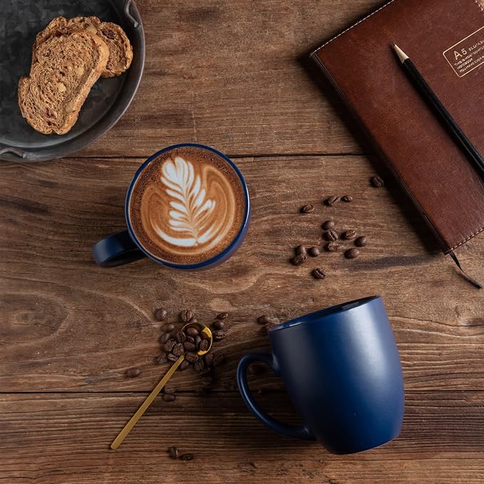 AmorArc 16 oz Coffee Mugs Set of 6, Large Ceramic Coffee Cups-Matte Blue | Classic Coffee Mugs Set for Men,Women,Tea/Latte/Cappuccino/Cocoa. Dishwasher&Microwave Safe