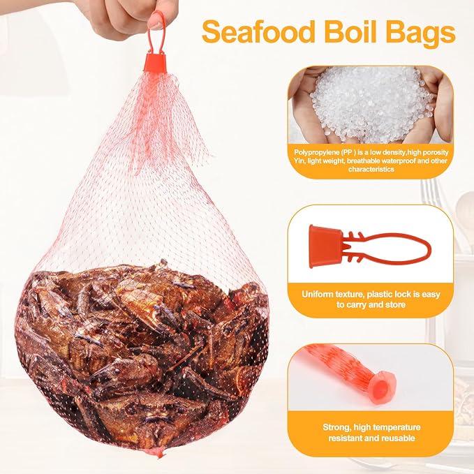 100-Pack Durable Nylon Mesh Bags, 24-Inch Reinforced Storage Bags with Secure Plastic Latches for Produce, Groceries, Toys, and Seafood Boiling
