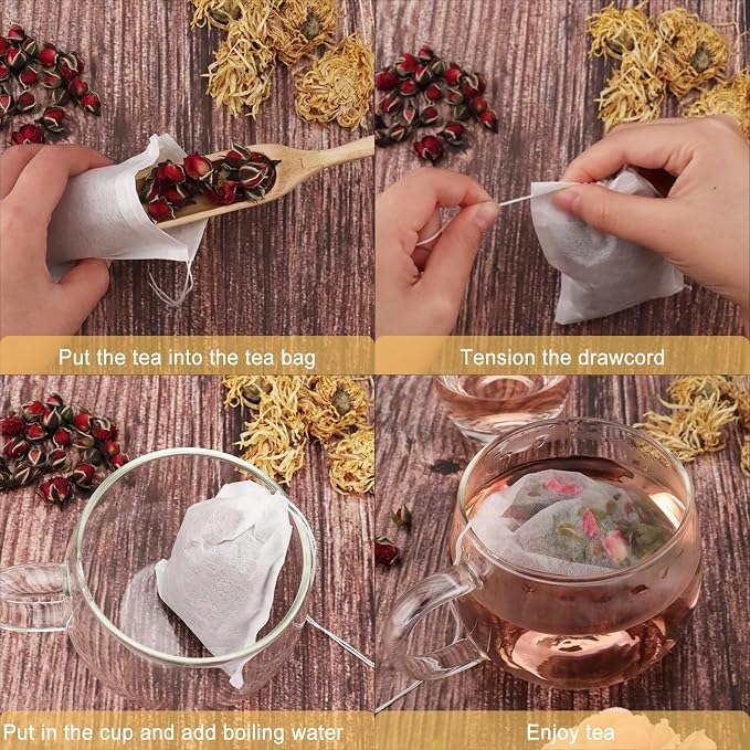 NEPAK 100Pcs Tea Bags for Loose Leaf Tea,3.15 x 3.94 inches Empty Tea Bags,Disposable Fillable Teabags,Tea Filter Bags for Loose Tea