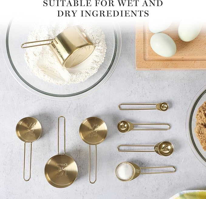 Martha Stewart Richburn 4-Piece Gold Stainless Steel Measuring Cup Set – Durable and Stylish Kitchen Measuring Tools for Baking and Cooking (Pack of 6)