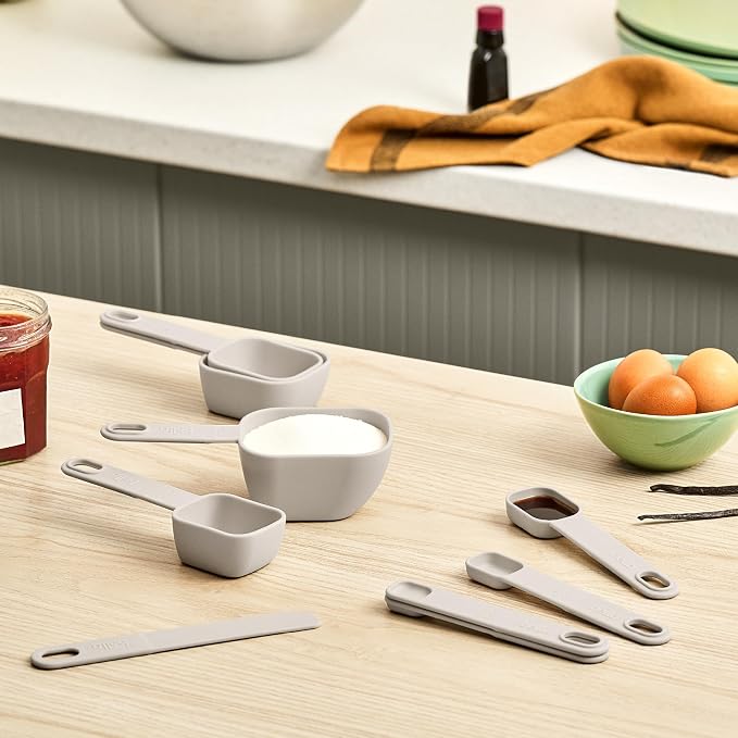 bella 9-Piece Nested Measuring Cups & Spoons Set, Stackable, 4 Cups, 4 spoons, 1 Leveler, Non-slip handles, Kitchen Cooking Baking Measuring Set, BPA Free, Dishwasher Safe, Oatmilk