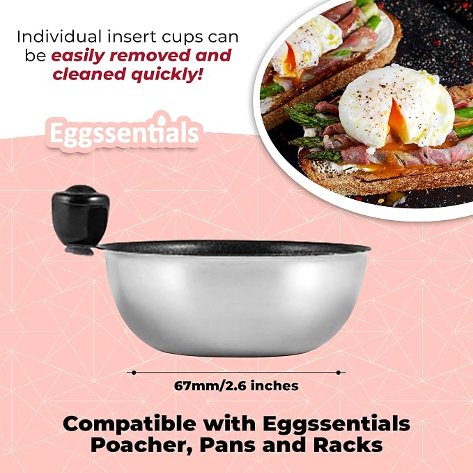 Egg Poacher Insert Stainless Steel Poached Egg Cooker Eggs Poaching Cup PFOA Free Egg Poachers Nonstick, 7.25" Rack Compatible with Skillet Instant Pot Pressure Cooker, 4 Poached Cups