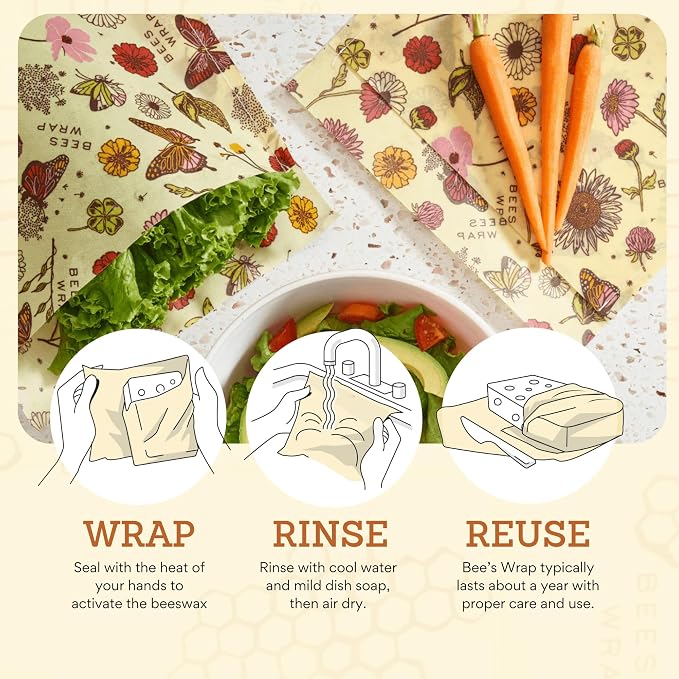 Bee's Wrap Beeswax Produce Bags, 2 Pack - Meadow Magic | Organic Beeswax Wraps - Plastic Free - Reusable Produce Storage - Fruits, Vegetables & Farmers Market - Made in USA