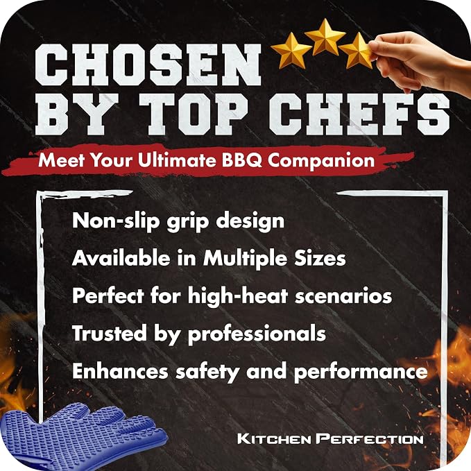KITCHEN PERFECTION S Silicone Smoker BBQ Gloves - Heat Resistant Oven Mitts | Waterproof, 5-Finger Design For A Better Grip, for Pitmasters, Meat Smoking, Grilling, Cooking, Frying Turkey | Grill Gift