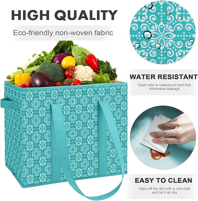 Reusable Grocery Bags 3 Pack, Foldable & Water Resistant Shopping Bags | Large Grocery Tote Bag Water Resistant Shopping Bags Foldable Grocery Bag for Clothes,Shoes and Picnic