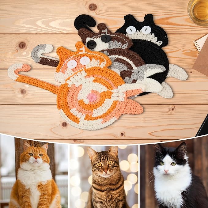 Cat Gifts for Cat Lovers 3PCS Cat Coaster Woven Creative Cat Coaster
