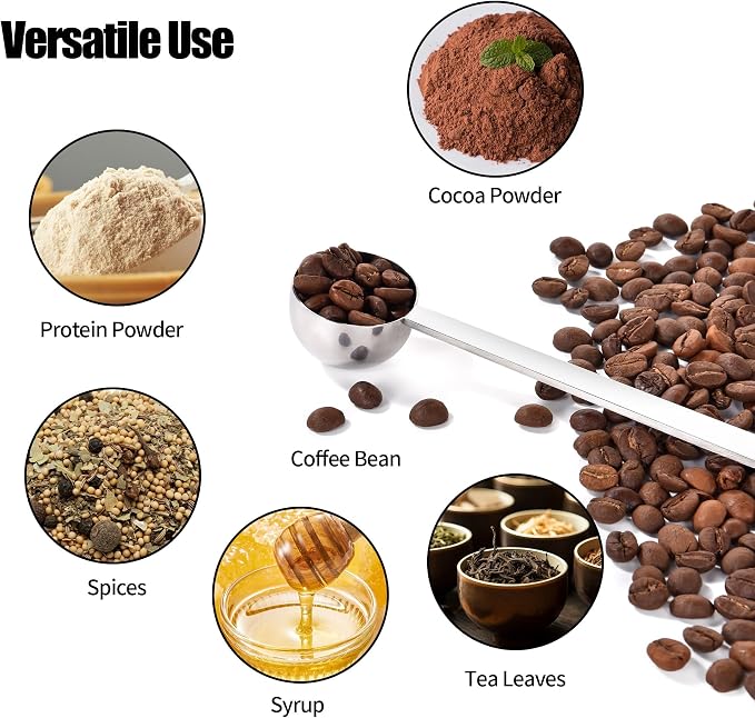 Doosu Metal 8.5in Long Handle Coffee Scoop for Ground Coffee (1 Tbsp) | Food-Grade 18/8 Stainless Steel Measuring Spoon, Tablespoon Scooper for Coffee Beans, Espresso, Protein Powders, Tea, Sugar