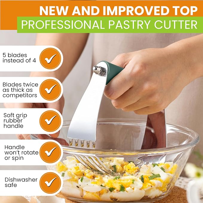 Spring Chef Large Dough Blender For Baking - Pro Pastry Blender, Pine Green | Heavy Duty Dough Mixer Hand Tool w/ Stainless Steel Blades, Professional Pastry Cutter Tool for Easy Mixing, Dishwasher Safe