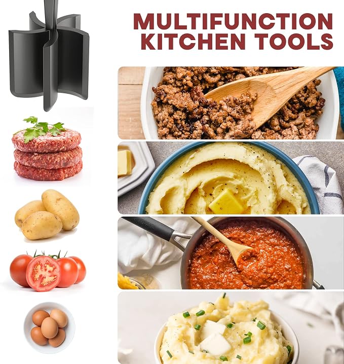 PGYARD Meat Chopper Hamburger Grinder, Kitchen Smasher for Ground Beef | Heat Resistant, 5 Nylon Blade, Burger Grinder Potato Mix Tool, Meat & Poultry Tenderizers, Dishwasher Safe, Black
