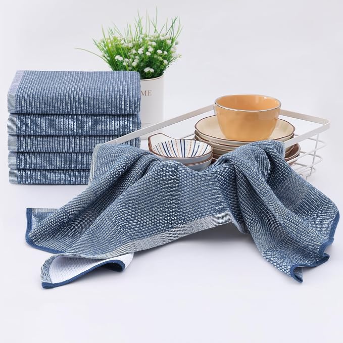 Homaxy 380 GSM Cotton Premium Kitchen Towels 8 Pack, 18"x 28", Navy Blue | Flat and Terry Dish Towels, Highly Absorbent Tea Towel Set with Hanging Loop, Soft Utility Kitchen Hand Towels