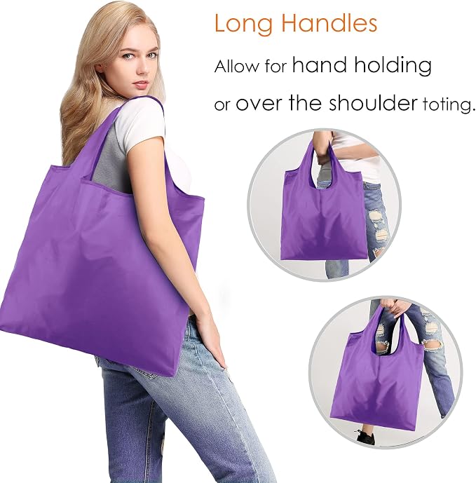 BeeGreen Purple Reusable Grocery Bags Wholesale Purple Reusable Kitchen Bags Bulk Foldable-Machine Washable with Zipper Storage Pouch 50 Packs