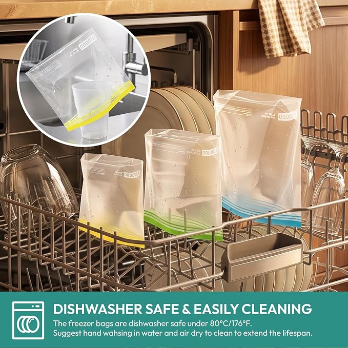 24 Pack Reusable Food Storage Bags Stand Up Dishwasher Safe BPA Free | Reusable Freezer Bags, Extra Thick Leakproof Ziplock Bags for Freezer Storage & Family Use (8 Gallon,8 Half Gallon, 8 Quart)