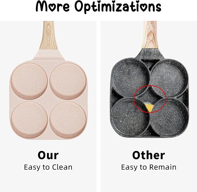 Caannasweis Egg Pan Omelette Pan, 4-Cup Nonstick Granite Omelette Skillet Breakfast Frying Pan Egg Cooker Suitable for Gas Stove & Induction Cookware, PFOA PFOS Free, Pink