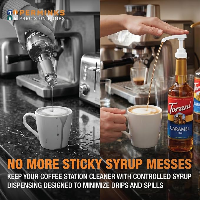 Premium Syrup Pump Compatible with Torani 750 ml Bottle, Davinci Syrups - No Spill, No Clog Syrup Pump Dispenser for Vanilla, Snow Cone, Blueberry, Coffee Flavoring & More (Pack of 6, Pink)
