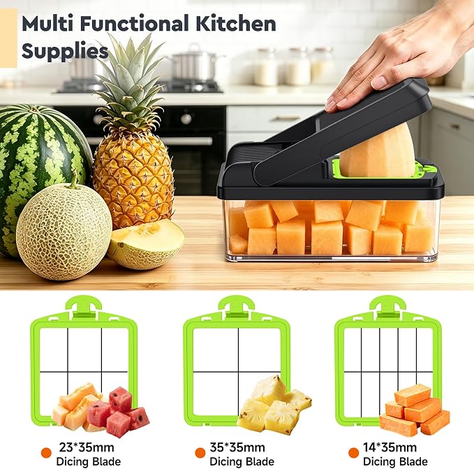 MealHelper 15-in-1 Vegetable Chopper, Food Veggie Chopper With Container | Kitchen Prep Tool, Cheese Grater, Home Essentials & Kitchen Gadgets, with Sharp Stainless Steel Blades(10 Blades, Green)