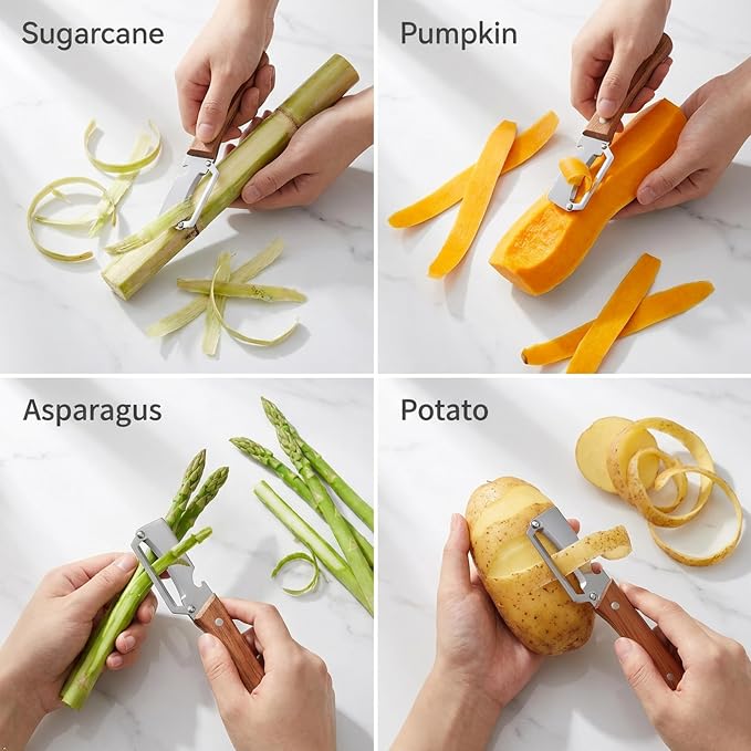 Best Multi Functional Vegetable Peelers for Kitchen | 2 in 1 Wooden Handle with Bottle Opener, Sugarcane Peeler, peeling Pumpkin