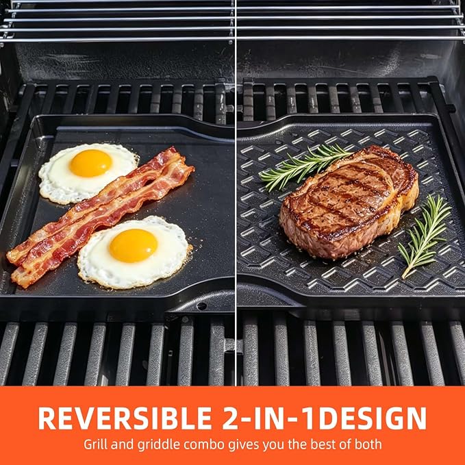 Grill Griddle for Weber Spirit 200 Series - Dual Sided Sear Parts for Weber Spirit 200 & GS4 Spirit II E210,Spirit II E220,17.5" Porcelain-Enameled Cast lron Thick Nonstick BBQ Griddle Pan