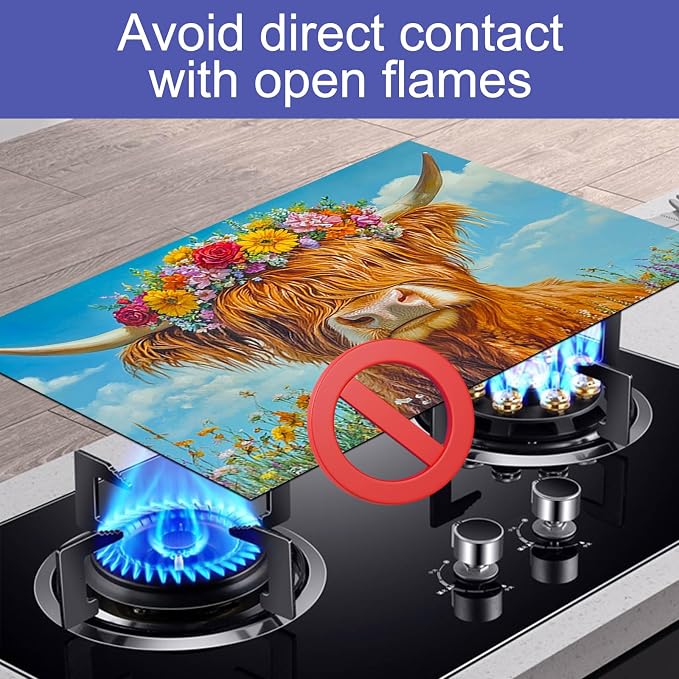 HOMETITUTE Highland Cow Stove Top Cover 28x20 Floral Diatomite Mat