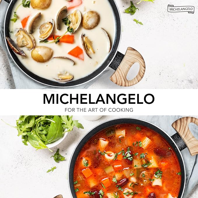 MICHELANGELO Stock Pot with Lid, 5 Quart Cooking Pot Nonstick, Granite Soup Pots with Lid, Induction Pot with Stay-cool Handle, 5 Qt Stockpot Non Stick Pots Black
