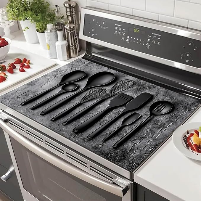 HOMETITUTE Modern Black Kitchen Tools Stove Top Cover 28x20 Heat Mat