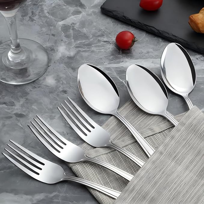 Unokit 24-Piece Forks and Spoons Set - Forks and Spoons Food Grade Stainless Steel Silverware for Home, Kitchen and Restaurant, 12-Fork and 12-Spoon, Mirror Polished&Dishwasher Safe