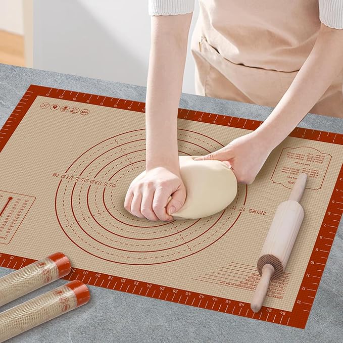 36" x 24" Silicone Baking Mat with Measurement Guides | Extra Thick Pastry Rolling & Sourdough Mat Baking Supplies for Making Pizza, Pie, Cookies and Bread