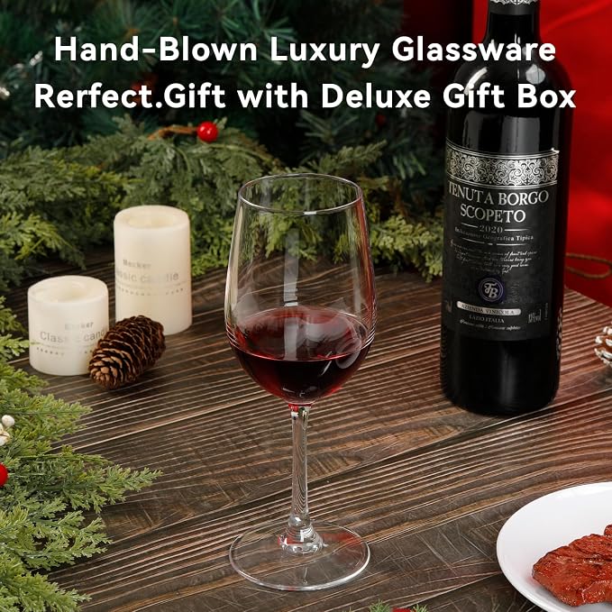 Red Wine Glasses Set of 4, 11oz, Premium Crystal Wine Glasses Hand Blown, Unique Birthday Gift or Wedding Anniversary