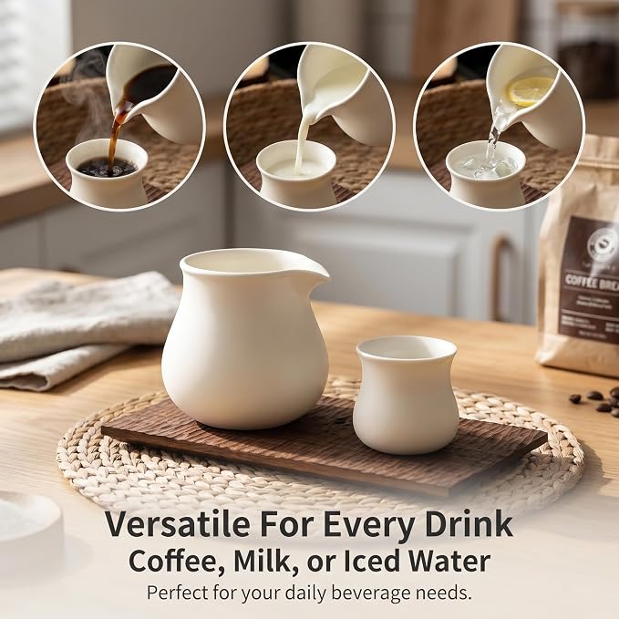 Modern Ceramic Pitcher 18oz, Small Coffee Carafe for Hot/Cold Drinks, Microwave & Dishwasher Safe, Lead-Free Water Pitcher for Milk, Juice, Iced Coffee, Drip-Free Spout (Not Include Cups)