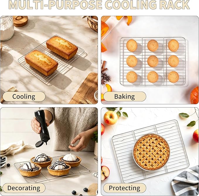 TeamFar Stainless Steel Baking Sheet with Rack Set, 16"x12"x1" | 2 Pans + 2 Racks, Cookie Sheet Baking Pan Tray with Cooling Rack for Cooking, Non-Toxic & Rust Proof, Dishwasher Safe
