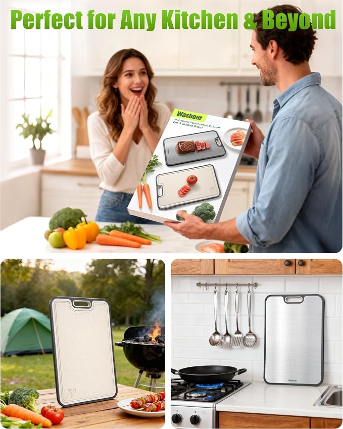 Titanium Cutting Board for Kitchen, Food Grade Titanium Cutting Boards 2 in 1 Double Sides, Non Slip Cutting Mat 16" x 11"