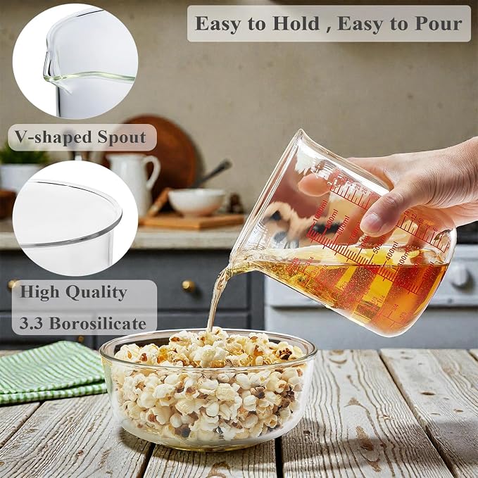 High Borosilicate Glass Measuring Cup-V-Shaped Spout，Glass Measuring Beaker for Kitchen or Restaurant, Easy to Read, 1000 ML (32 Oz, 4Cup)