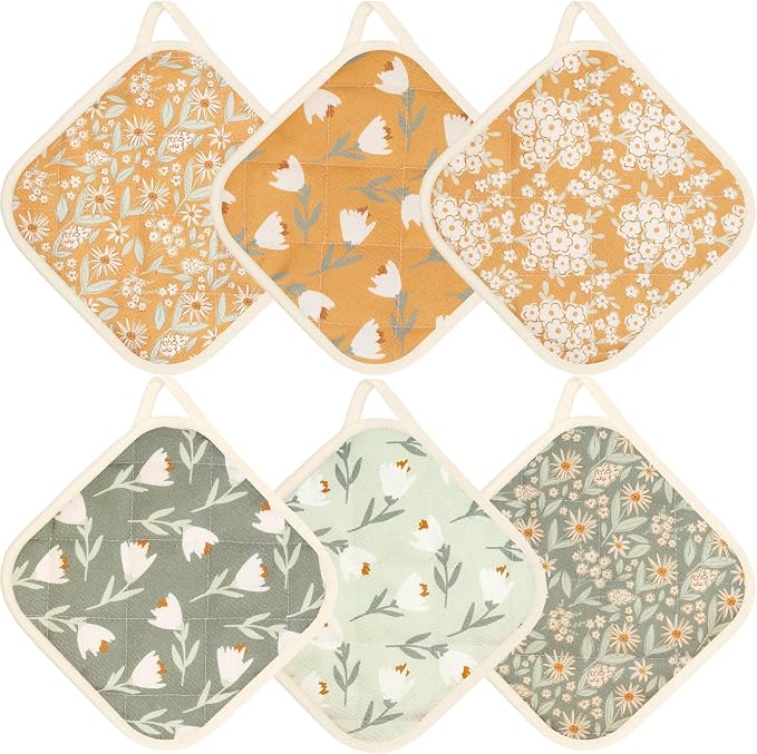 6 Pack Pot Holders 100% Cotton Heat Resistant Potholder, Machine Washable Pot Holder, Hot Pads, Table Pads for Cooking Baking (S)