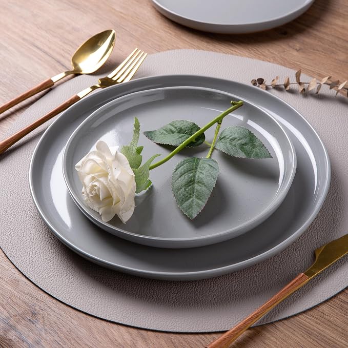 AmorArc Dinnerware Sets for 4, 12 Pieces Ceramic Plates and Bowls Set | Scratch Resistant Stoneware Dishes Set, Dishwasher & Microwave Safe,Gray