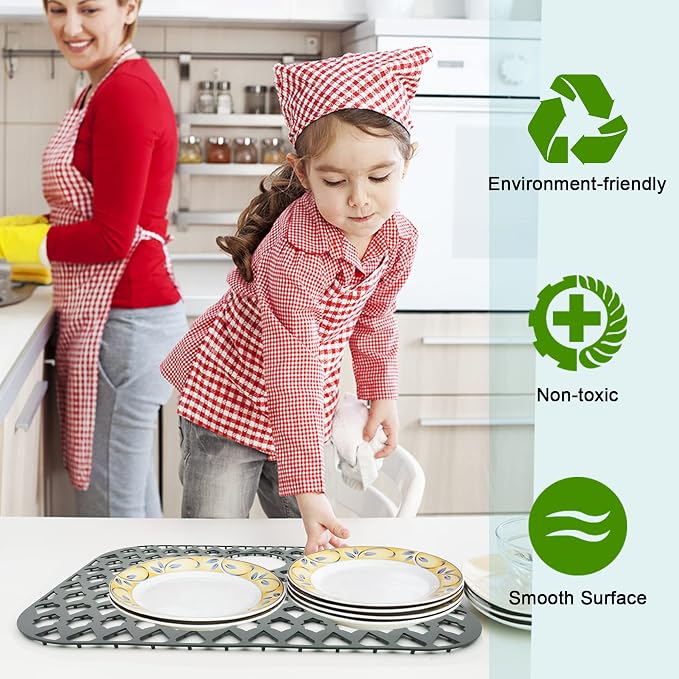 Silicone Kitchen Sink Protectors Mats - 12" 13" 14" 16" 18" 19" 21" 22" 24" 25" 26" 28" 30", Heat Resistant, Machine-wash (21”x16”, Rear Drain)