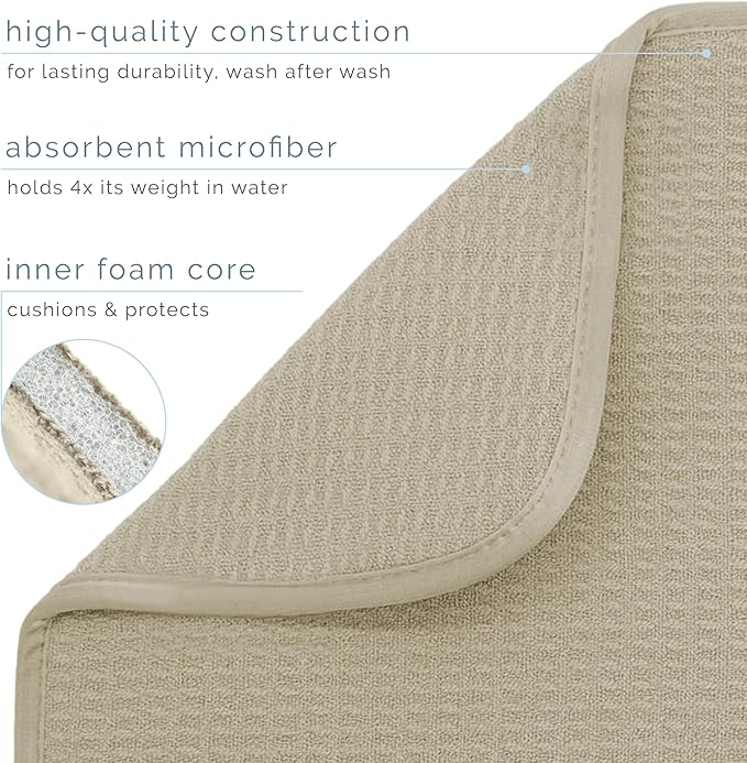 S&T INC. Dish Drying Mat, 18" x 30", Jumbo, Beige | Absorbent Microfiber, XXL Kitchen Counter Mat for Dishes, Utensils, Pots and Pans, Machine Washable