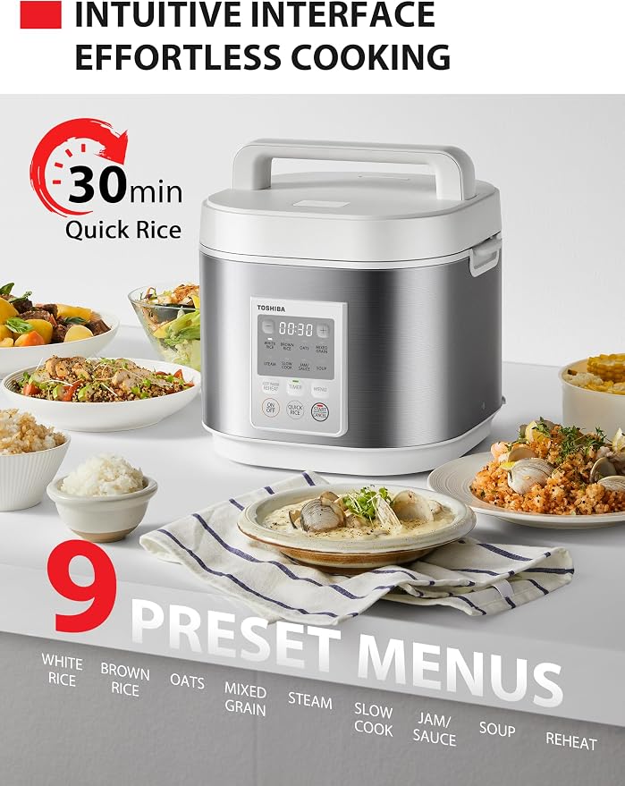 TOSHIBA Rice Cooker Heritage Bento Box, Digital Control, 5.5-Cup Uncooked Rice Capacity, 9 Functions with 3D Heating and 24-Hour Auto Keep Warm
