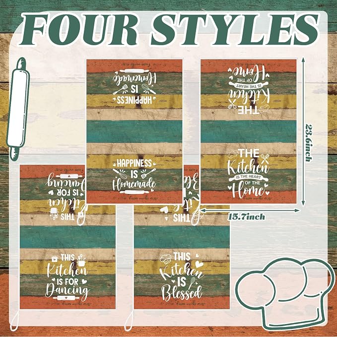 4 Pcs Vintage Kitchen Towels Absorbent Happiness Dish Towels Gift | Heart of the Home Quote Hand Tea Dishcloths with Hanging Loop for Home Housewarming Gift Funny Kitchen Decor Accessories