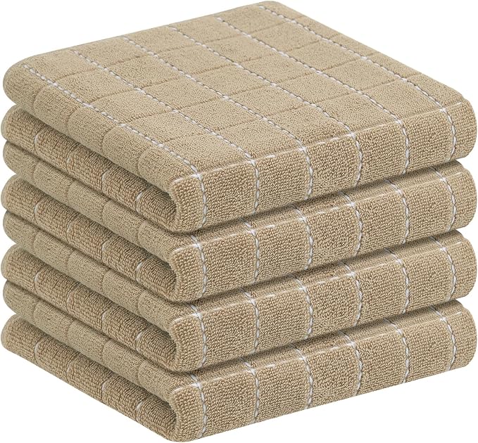 Homaxy 100% Cotton Terry Kitchen Towels, 4 Pack, Tan | Ultra Soft and Absorbent Dish Towels for Kitchen, Suitable for Drying and Washing Dishes