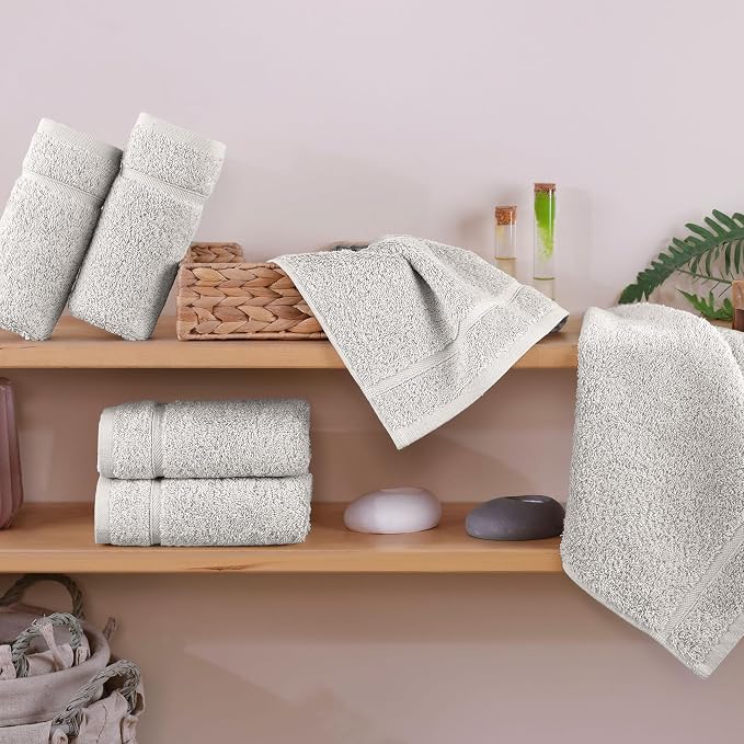 Hawmam Linen Luxury Cotton Washcloths 13x13 Inch - Large Hotel Spa Bathroom Face Towel | 12 Pack | Ice Silver