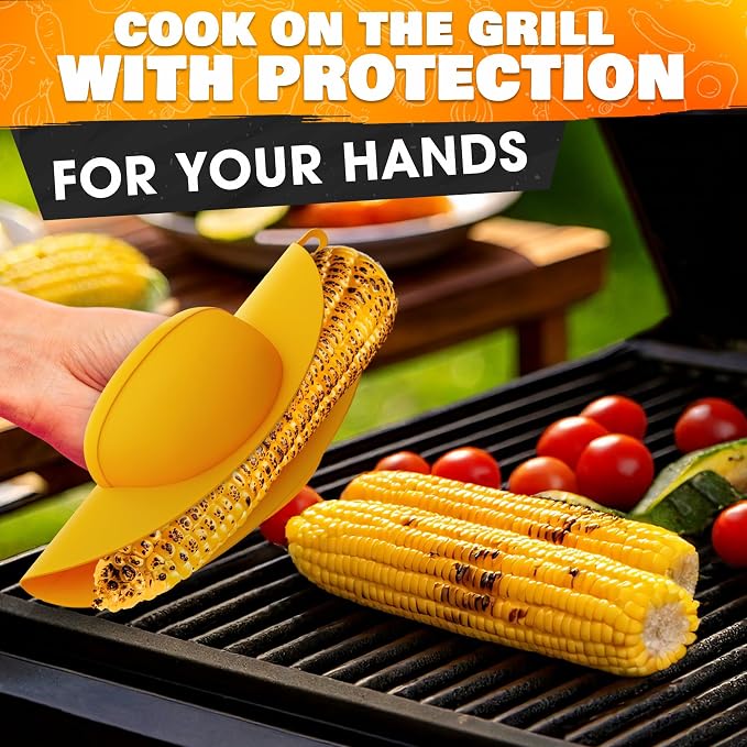 2 Pcs Silicone BBQ Grill Mitts, 480°F Heat-Resistant (Yellow) | BBQ Mitts for Grilling Set of 2, Secure Grip for Hot Trays and Pans, Dishwasher Safe, Flexible, Non-Slip, Food-Grade Material