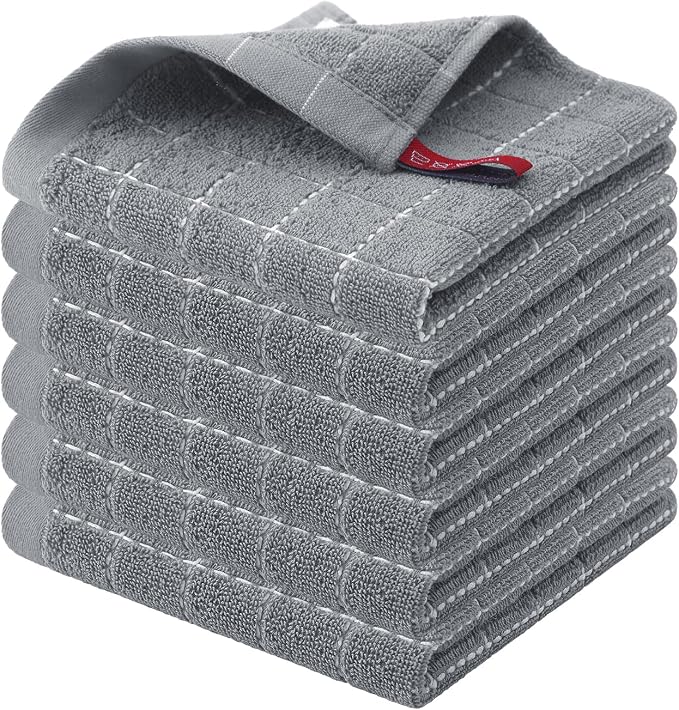 Homaxy 100% Cotton Terry Kitchen Dish Cloths, 6 Pack, Grey | Ultra Soft and Absorbent, Suitable for Drying and Washing Dishes