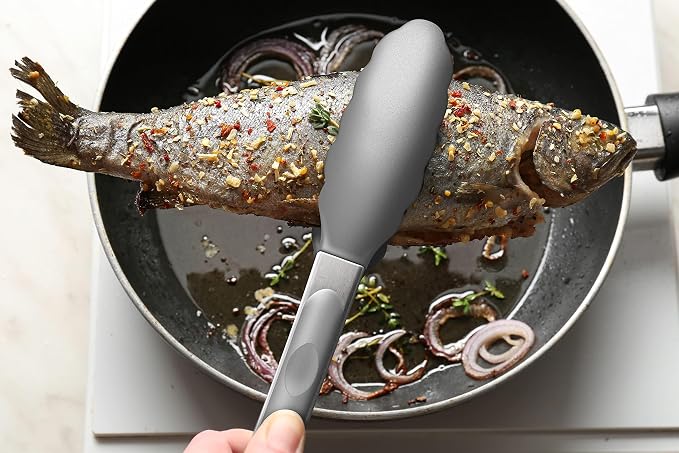 2 Pack Silicone Kitchen Tongs, 9 & 12 Inch, Stainless Steel, Grey | Heat Resistant to 500°F with BPA-free Silicone Tips, Locking Clip and Nonslip Handles for Nonstick Cookware and Grilling
