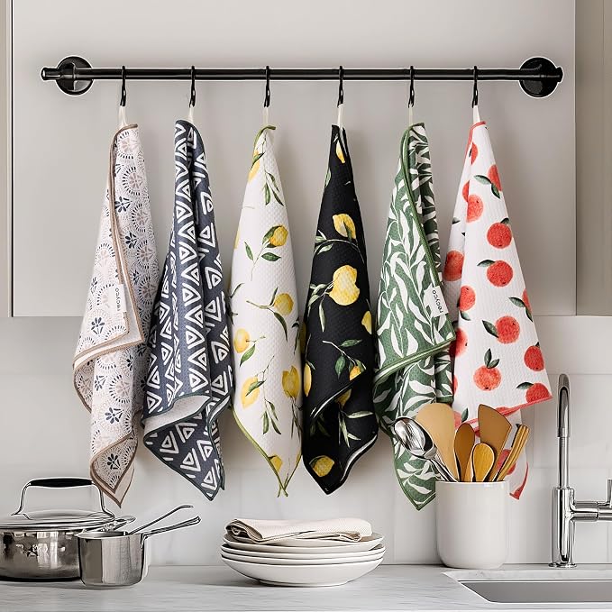 RECYCO Waffle Kitchen Towel Set of 2 - Quick Dry Microfiber Sustainable Dish Towels - Ultra Absorbent Reusable Cleaning Tea Towels - Lightweight Hand Towels,16”x 28”, Peachy Leaves
