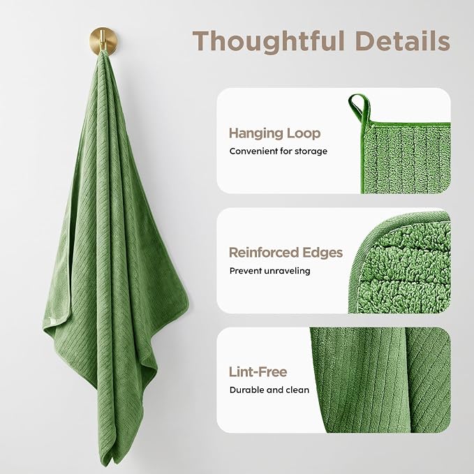 8 Piece Bath Towels Set, 2 Oversized 35 * 70 in Bath, 2 Hand, 4 Wash | Luxury Soft Microfiber, Super Absorbent Thick, Quick Dry, Shower Towels for Bathroom, Spa & Hotel, Sage Green